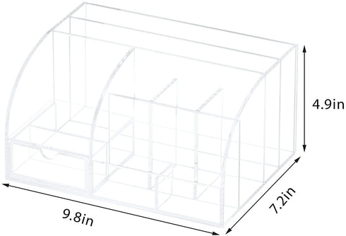 FEMELI Office Desk Organizer and Accessories, Acrylic Desk Organizer with 8 Compartments + 1Drawer(Clear)