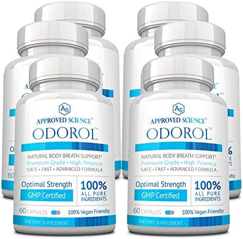 Approved Science Odorol - 60 Capsules - Freshen Bad Breath and Body Odor - Contains L.acidophilus, Green Tea, Magnolia Bark, Peppermint Oil, and Fennel - All Natural, Vegan Friendly, Non-GMO
