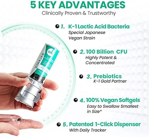 SHO Balance 100 Billion CFU Prebiotics & Probiotics for Digestive Health, Weight Loss & Gut Health Vegan Supplement for Women & Men, Lactobacillus Casei, Shelf Stable, 60 Small Pills Refill Bottle