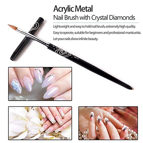 BQAN 3D Kolinsky Nail Art Brush 1Pc #6, Professional nail brushes for acrylic application, Natural Wooden Handle with Rhinestone Design