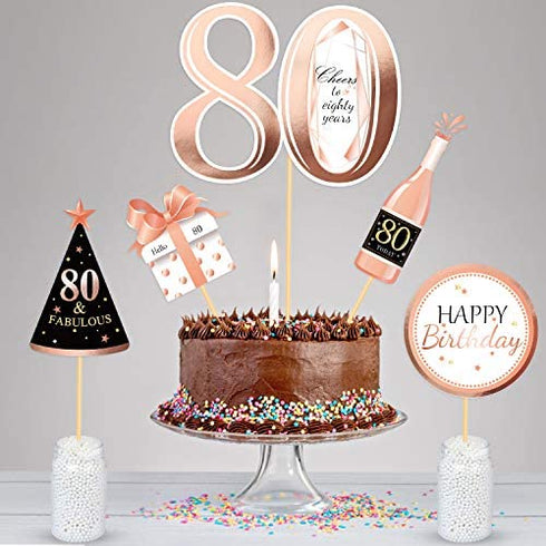 Konsait Rose Gold 80th Birthday Centerpiece Sticks-80th Birthday Table Toppers -Birthday Party Decorations Accessories-80 Fabulous -Bday Party Cheers to 80 Years Birthday Party Favor Supplies