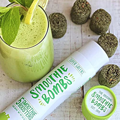 Smoothie Bombs Blender Boosters -Super Greens Mix, Matcha, Spirulina Organic Superfoods ingredients, Gluten-Free, Vegan, 5 Bombs Per Tube