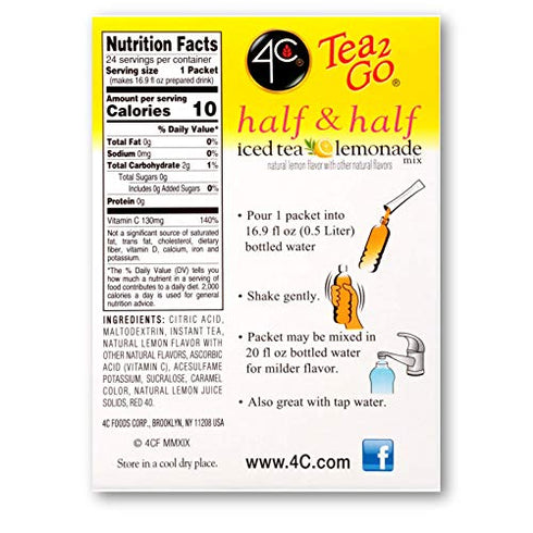 4C Powder Drink Mix Packets, Half & Half, 24 Count, Singles Stix On the Go, Refreshing Sugar Free Water Flavorings (Half & Half, 24 Count (Pack of 3))