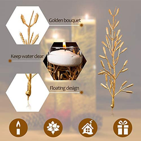 50 Pieces Faux Flowers for Floating Candles Floating Flowers Vase Fillers Vases for Centerpieces Mini Flower Filler Filling in Cylinder for Vases Filler Wedding Centerpiece Party Decor (Gold)