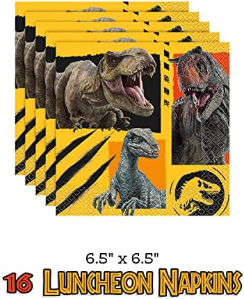 Jurassic World and Dinosaur Party Supplies for 16 | Paper Plates, Cups, Napkins, Table Cover | Jurassic Park Birthday Party Supplies