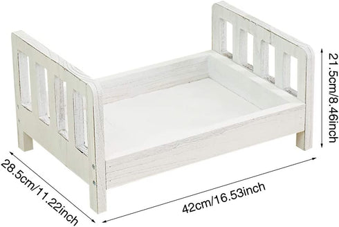 Baby Photography Bed Baby Photo Props White Wood Doll Bed Detachable Photo Background for Baby Photo Studio