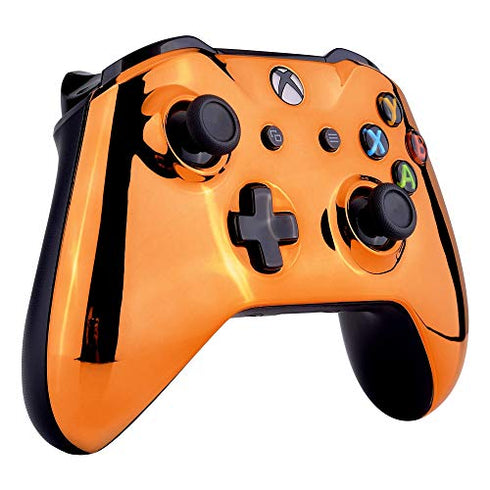 eXtremeRate Chrome Orange Edition Front Housing Shell for Xbox One Wireless Controller Model 1708, Replacement Custom Faceplate Cover for Xbox One S & Xbox One X Controller - Controller NOT Included