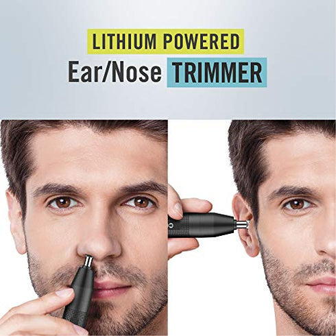 ConairMan Ear and Nose Hair Trimmer for Men, Cordless Lithium-Powered Trimmer, Patent 360 Bevel Blade for No Pull, No Snag Trimming Experience