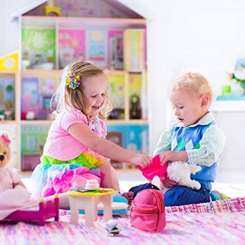 20 Pieces Doll School Supplies Set, Mini Doll Zipper Backpack Doll Books Doll Palette Miniature Paper Clipboard Pencil Rulers and Mat Dollhouse School Accessories Kit for Doll Miniatures Play Set