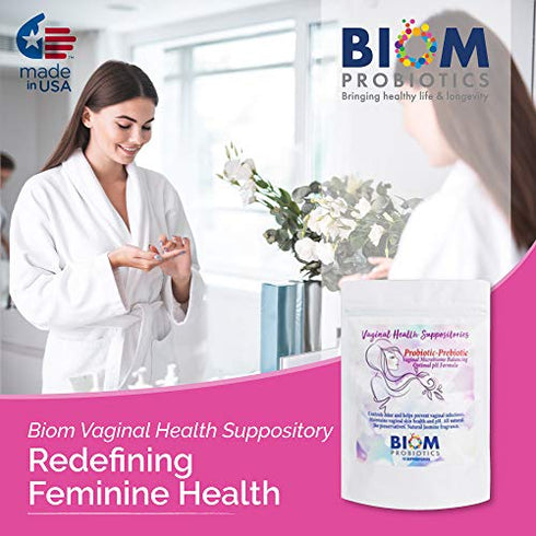 Biom Vaginal Probiotic Suppository: Natural Vaginal pH and Odor Control Regimen; Balance and Nourishes Vaginal Microbiome; No Parabens (5 count)