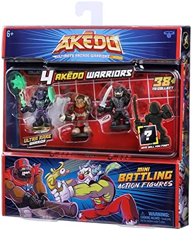 Akedo Ultimate Arcade Warriors - Warrior Collector 4 Pack - 3 Mini Battling Action Figures: Darksting, Axel & Nightblade and one Hidden Mini Battling Action Figure!, Multicolor (14251)