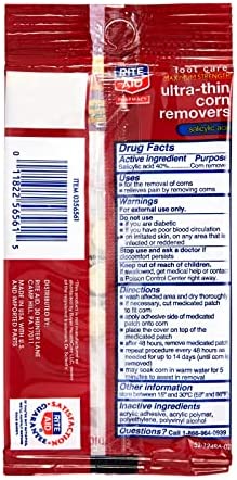 Rite Aid Foot Care Maximum Strength Ultra-Thin Corn Removers - 18 Pads/ 18 Medicated Patches with Salicylic Acid 40% | Corn Remover for Toes and Feet | Corn Pads | Heel Callus Remover | Forefoot Pads
