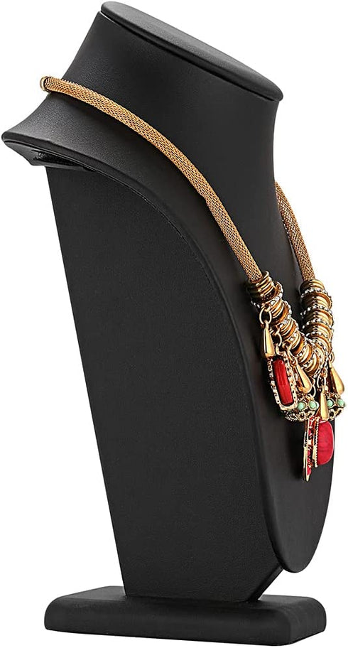 Necklace Jewelry Display Stand - Polmart Black Leatherette Tall Necklace Chain Jewelry Bust Display Holder Stand Necklace Pendant Holder Bust Stand Storage Decoration & Presentation (H:10.2")