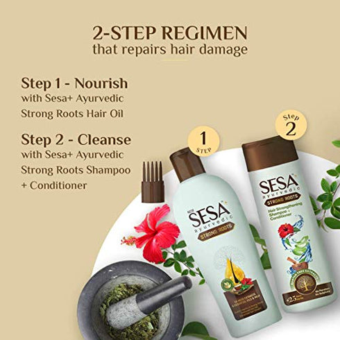 sesa Sesa Ayurvedic Strong Roots Hair Oil for Hair Fall Control and Hair Growth Prevents Hair Fall, Supports Growth, Repairs Damage Bhringraj and 25 Rare Herbs with 6 Nourishing Oils All Hair Types 100 ml (Pack of 1) Strong Roots Oil 100ml