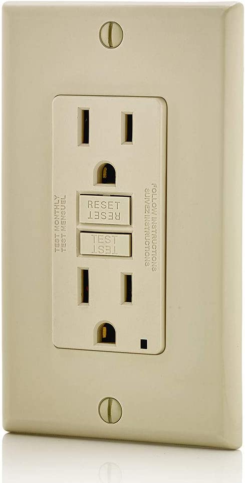 Leviton GFNT1-I Self-Test SmartlockPro Slim GFCI Non-Tamper-Resistant Receptacle with LED Indicator, Wallplate Included, 15-Amp, Ivory