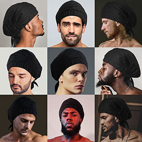 HAVHAF Dapper Men Shower Cap For Men (Black, XL) - Reusable Waterproof Extra Large Mens Shower Cap Men | For Braids Long Hair Cap For Shower Caps Bonette For Men | Perfect Gift For Man (Glossy Black)