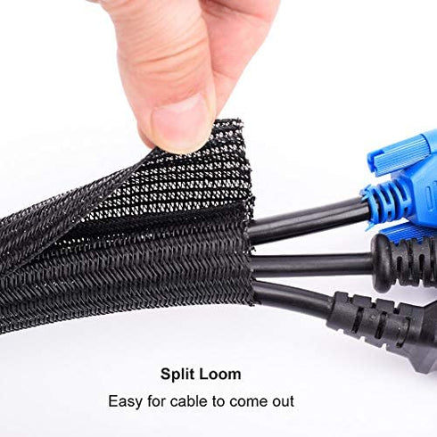 ZhiYo 6.6ft - 1 inch Cable Sleeve, Cord Wrap Wire Protector Tubing for Pets, PC Cable Wrap, Computer Cable Management Sleeve - Black
