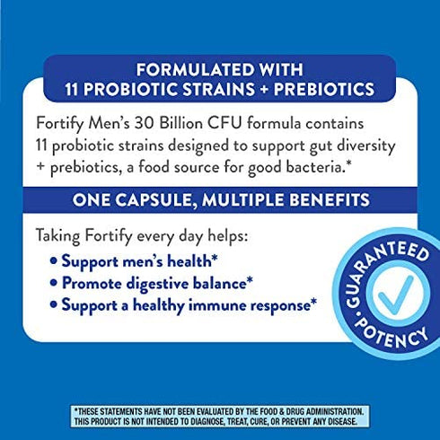 Nature’s Way Fortify Men’s Daily Probiotic, 30 Billion, 11 Strains, Prebiotics, 30 Capsules