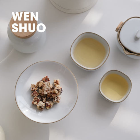 WENSHUO Moon White Glaze Ceramic Plate, Dessert Dish with Pedestal, Trifle/Fruit, Asian Style