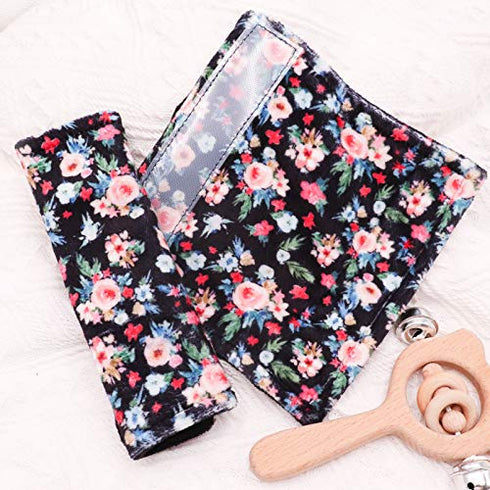 Baby Car Seat Belt Covers for Boys and Girls, Car Seat Straps Shoulder Pads, Soft Car Seat Neck Cover, Minky Seat Belt Protectors for Car Seats, Floral Stroller Strap Cover for Baby Kids