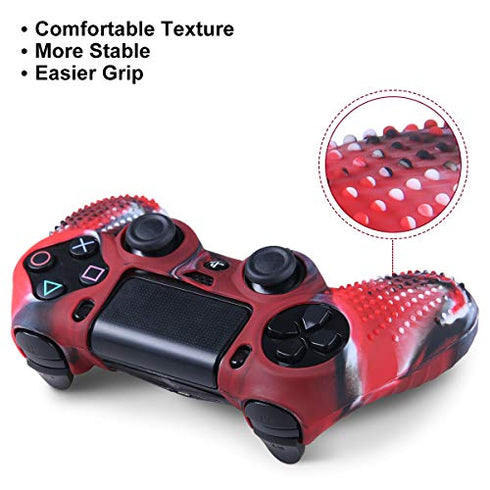 Silicone Skin for PS4 Controller - Anti-Slip Covers for PS4 - Protector Case for PS4/Slim/Pro Accessories - 2 Pack PS4 Controller Skins - 4 Pairs Thumb Grips for PS4- Camo Blue & Camo Red