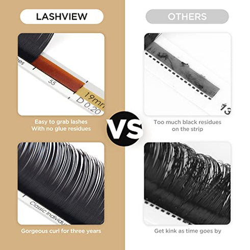 LASHVIEW Eyelash Extensions,Individual Lashes,Premium Single&Classic Lases,0.15 D Curl Thickness 13mm,Natural Semi Permanent Eyelashes, lashes individual,Soft Application-friendly