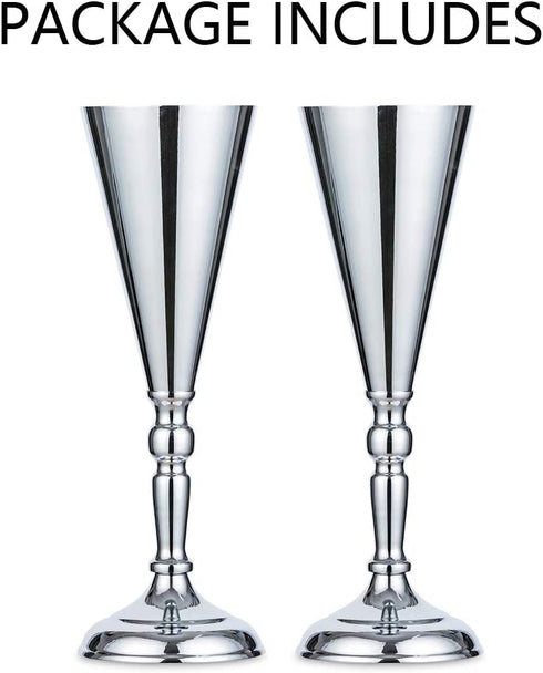 2 Pcs Tabletop Silver Metal Wedding Flower Trumpet Vase Table Decorative Centerpiece Artificial Flower Arrangements for Anniversary Ceremony Party Birthday Event Aisle Home Decoration (Silver)