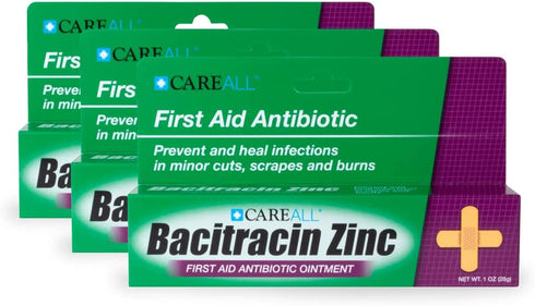 (3 Pack) CareALL 1oz Bacitracin Antibiotic Zinc Ointment. First Aid Ointment to Prevent and heal infections for Minor cuts, scrapes and Burns.