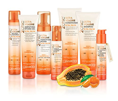 GIOVANNI 2chic Ultra-Volume Big Body Hair Spray, 5 oz. - Daily Volumizing Formula with Papaya & Tangerine Butter, Promotes Weightless Control for Fine Limp Thin Hair, No Parabens, Color Safe