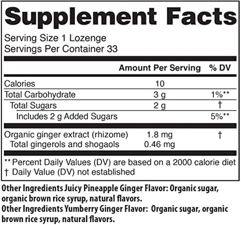 USDA Organic Tropical Ginger Variety Pack Tummydrops (mix of pineapple & yumberry, 33 individually wrapped drops)