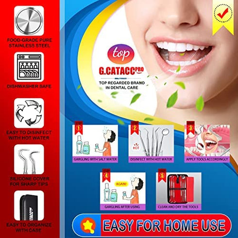 Dental Tools, Plaque Remover for Teeth, Professional Dental Hygiene Cleaning Kit, Stainless Steel Tooth Scraper Plaque Tartar Remover Cleaner, Dental Pick Scaler Oral Care Tools Set - with Case
