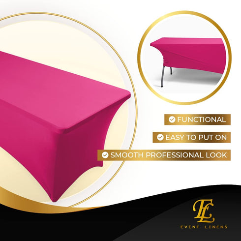 Fuchsia 6ft Tablecloth Rectangular Spandex Linen - Table Cloth Fitted Cover for 6 Foot Folding Table, Wedding Linens Banquet Cloths Rectangle Covers