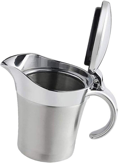 Stainless Steel Double Insulated Gravy Boat with Hinged Lid (16 OZ / 450ML)