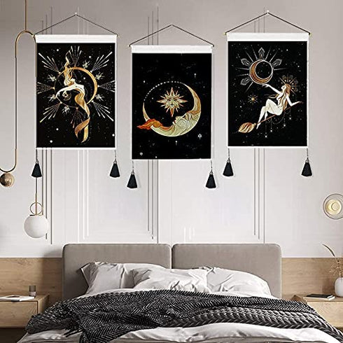 DAWNTREES Tapestry for Bedroom Teen Girl | wall Moon Tapestry Aesthetic | Moon Phase Tapestry | Tapestry Aesthetic for Room, Living Room,Dorm(50CMX35CM) (3 pieces)