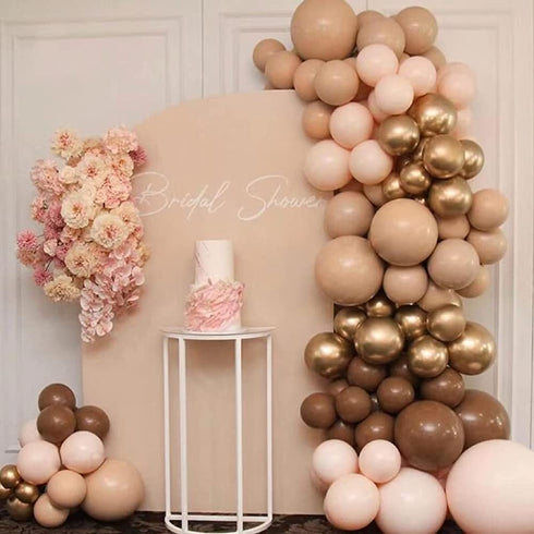 144pcs Brown Gold Metallic Balloon Garland Arch kit backdrop Macaron Orange incarnadine Balloons Set for Wedding Birthday Balloons babyshower Decorations