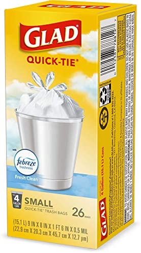 Glad Small Trash Bags - OdorShield 4 Gallon White Trash Bag, Gain Fresh Scent with Febreze - 26 Count (Package May Vary)