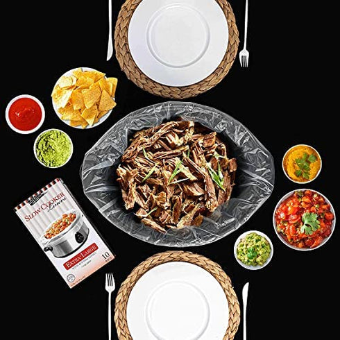 Party Bargains 10 Bags Slow Cooker Liners - Fits 5 - 6 Quarts, 18 x 4 x 14 Inches, 4" Wide Gusset, Large Crock Pot Liners, Multi Use Cooking Bags, Sous Vide