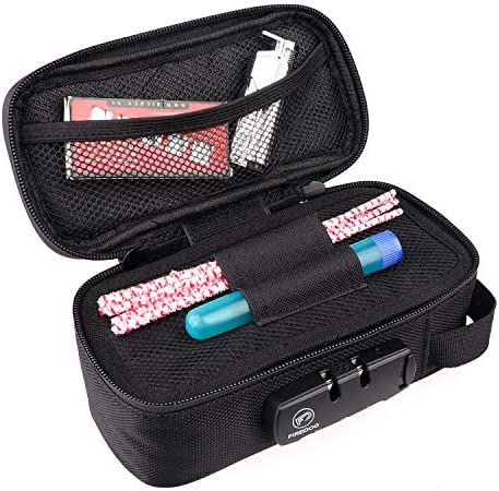 FIREDOG Smell Proof Bag with Lock, Carbon Lined Odor Proof Case Containers for Travel Storage (Black, 8x4x2.75 Inch)