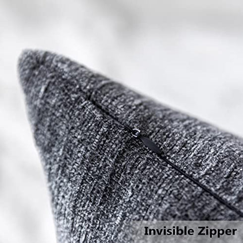 Home Brilliant Square Throw Pillows Cover Supersoft Chenille Velvet Plush Stripes Cushion Covers Decorative, 2 Packs, 18x18 inches (45cm), Dark Grey