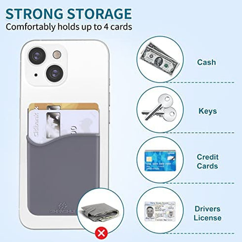 Card Holder for Phone Case, SHANSHUI 3 Pack Phone Card Holder Wallet Stick on Silicone Credit Card Holder Pocket Pouch Compatible with iPhone, Android & Most Smartphones