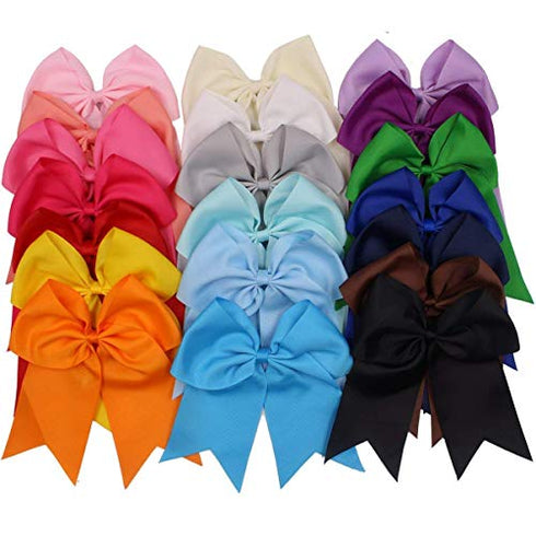 JOYOYO 20Pcs 8" Large Cheer Bows for Girls Ponytail Holder Grosgrain Ribbon Cheerleading Bows Elastic Hair Tie Bands for Baby Girls School College Teens Senior Cheerleader