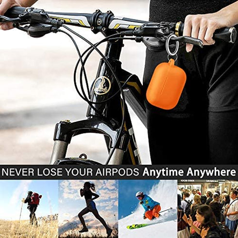 R-fun AirPods Pro Case Cover with Circle Keychain, Full Protective Silicone Skin for 2019 Apple AirPods Pro Charging Case-Orange