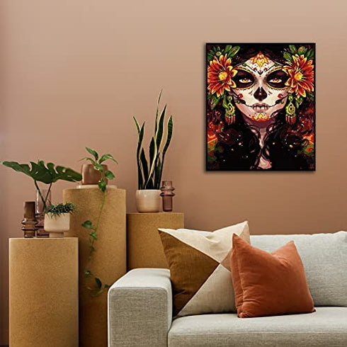 Paint by Number for Adults, CAYUDEN 16" x 20" Acrylic Paint by Numbers for Adults Beginner Kids Skull Painting by Number Kit on Canvas with 3 Brushes on Canvas Watercolor Adult Paint by Numbers Kits