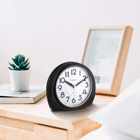5.5" Silent Analog Alarm Clock Non Ticking, Gentle Wake, Beep Sounds, Increasing Volume, Battery Operated Snooze and Light Functions, Easy Set, Black (Best for Elder)