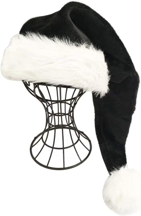 Black and White Deluxe Adults Santa Hat for Black Christmas Theme