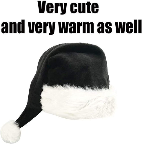 Black and White Deluxe Adults Santa Hat for Black Christmas Theme