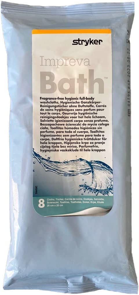 Sage Impreva Bath Cleansing Washcloths - 1 package, 8 cloths - Rinse Free Disposable Bathing Wipes - Hypoallergenic - Standard weight