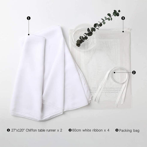 Chiffon Wedding Decorations White Chiffon Runners Christmas 27x120 Inch Romantic 2 Piece Table Linens for Bridal Shower Baby Shower Birthday Party Table Decor