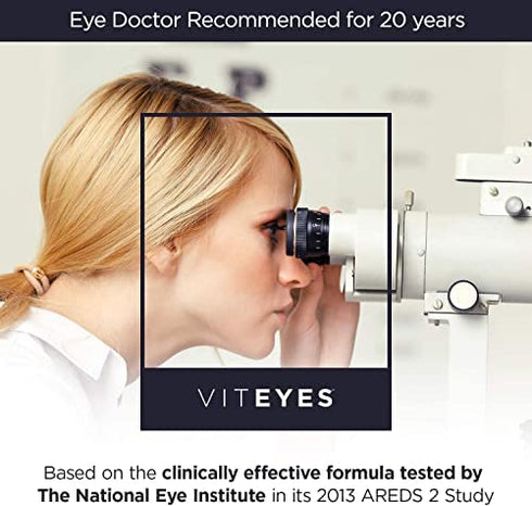 Viteyes AREDS 2 Eye Vitamins, Now with Natural Vitamin E, Smaller Capsules, Lower Zinc, Allergen Free, Lutein, Zeaxanthin, Manufactured in The USA, Eye Doctor Trusted, Classic Macular Support, 60 Ct