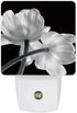 Plug-in Night Light Lamp with Sensor, Flower Art Grey and White Tulip, Wall LED Nightlights Auto Dusk to Dawn Sensor for Bedroom, Baby Nursing, Bathroom, Hallway, Stairs Home Decorative Black